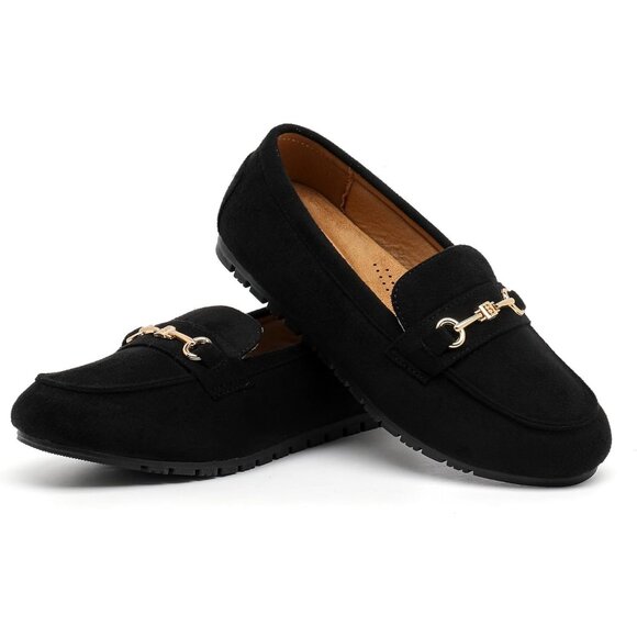 Women's Black Fabric Arch Support Casual Slip on Buckle Comfort Penny Loafers - Picture 4 of 6